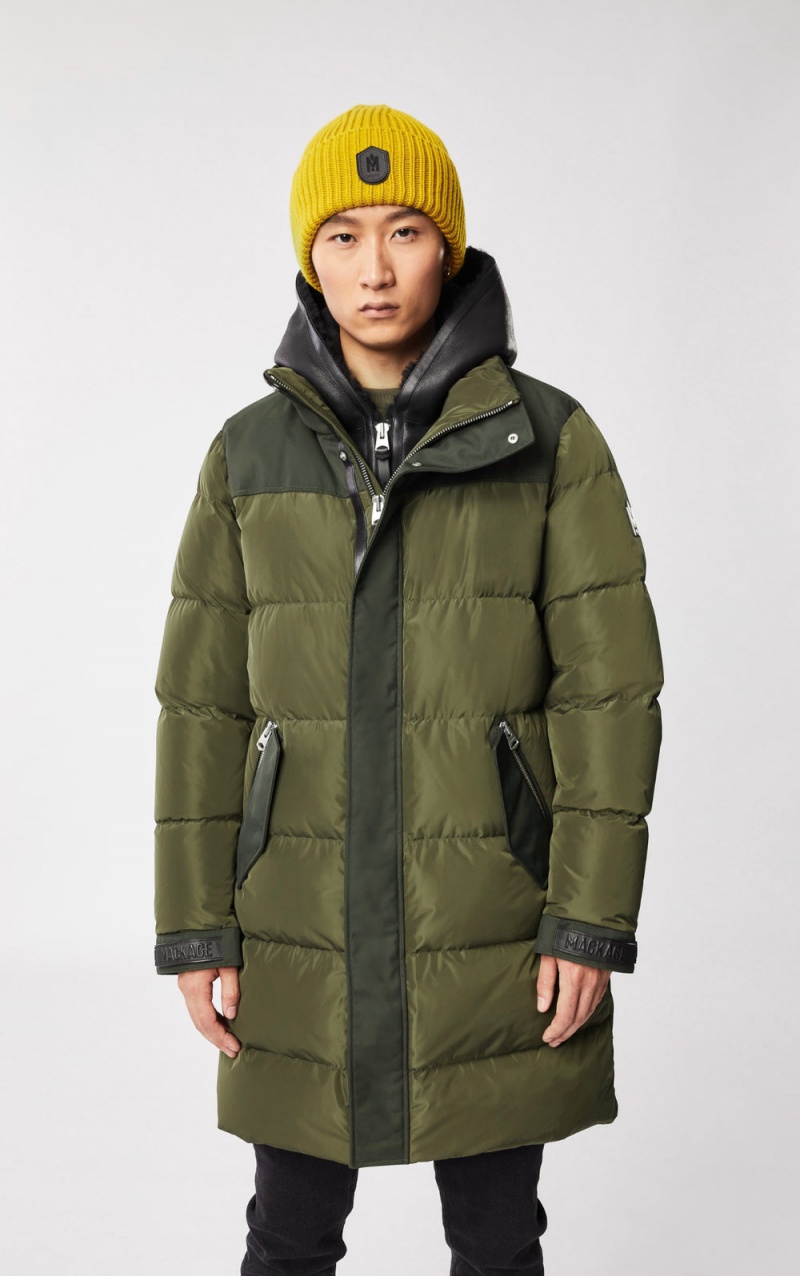 Mackage Reynold Removable Shearling Bib And Hood Dunrockar Herr Olivgröna | TINWU-8124