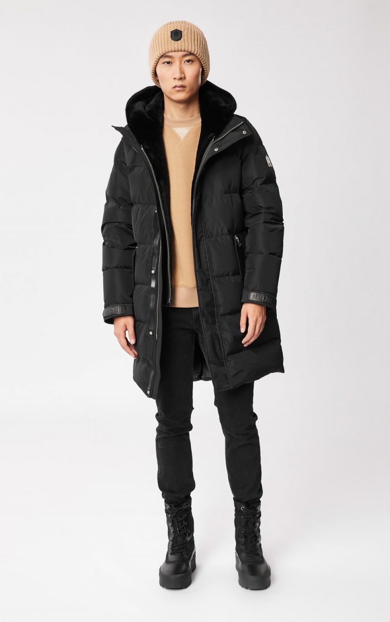 Mackage Reynold Removable Shearling Bib And Hood Dunrockar Herr Svarta | RUQMP-5602