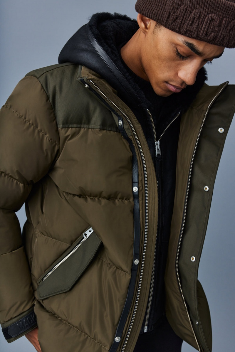 Mackage Riley Klassiska Removable Shearling Bib Dunjackor Herr Olivgröna | OJKBX-0417