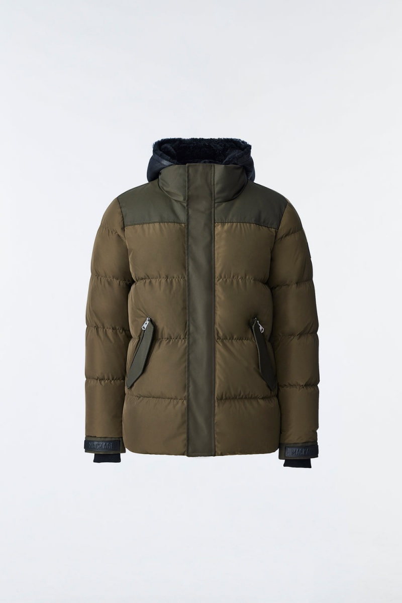 Mackage Riley Klassiska Removable Shearling Bib Dunjackor Herr Olivgröna | OJKBX-0417