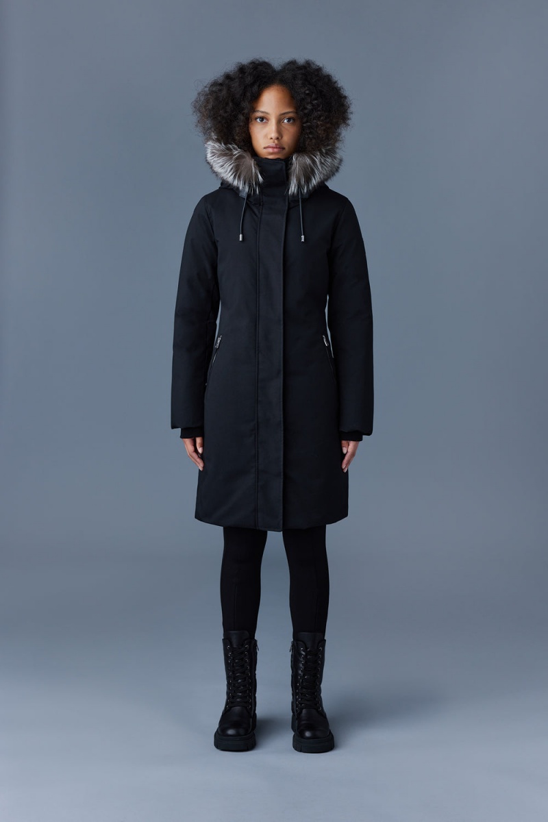 Mackage Shiloh 2-In-1 Fitted Removable Bib And Silver Fox Fur Dunrockar Dam Svarta | LFPTM-8324