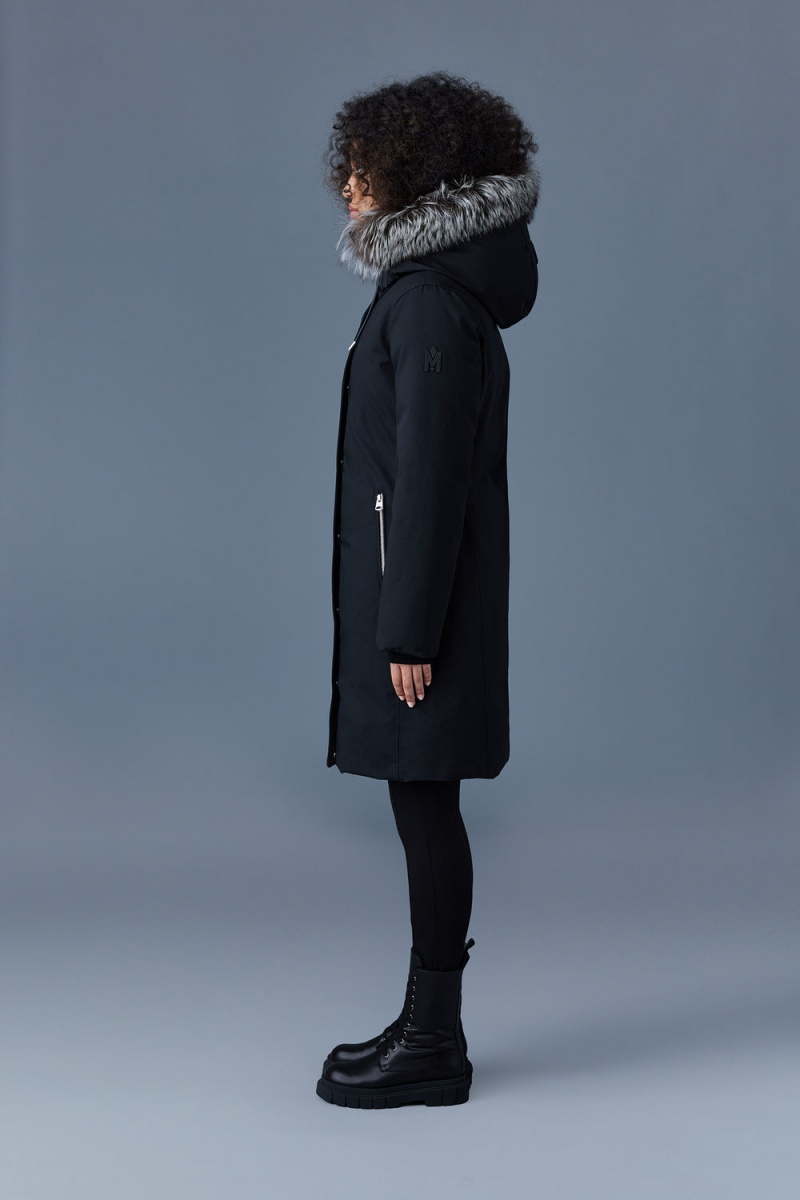 Mackage Shiloh 2-In-1 Fitted Removable Bib And Silver Fox Fur Dunrockar Dam Svarta | LFPTM-8324