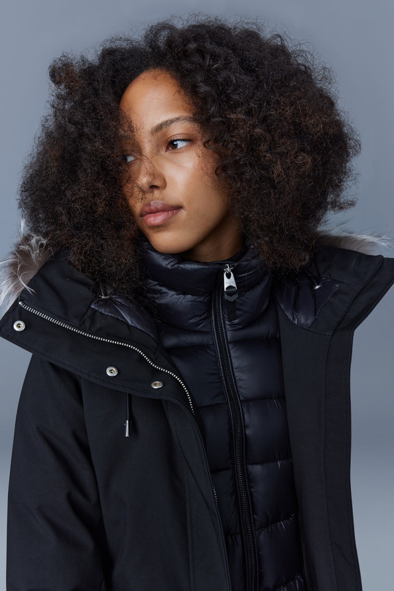 Mackage Shiloh 2-In-1 Fitted Removable Bib And Silver Fox Fur Dunrockar Dam Svarta | LFPTM-8324