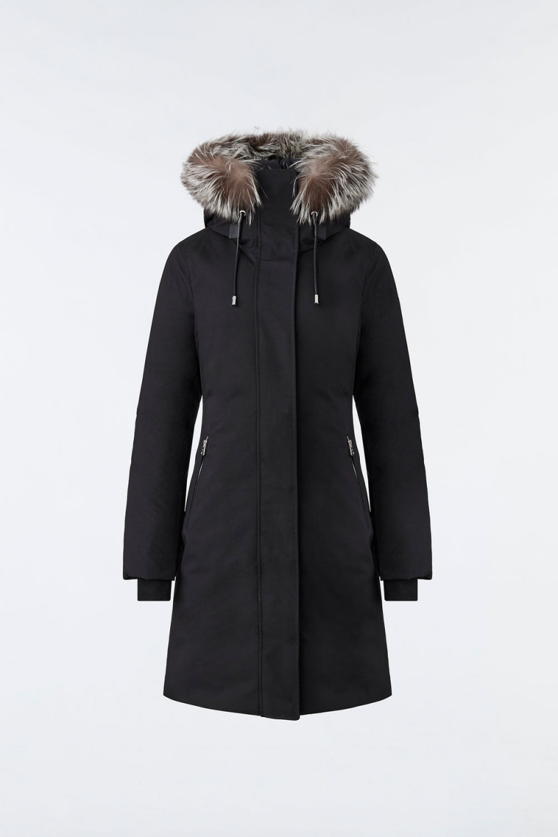 Mackage Shiloh 2-In-1 Fitted Removable Bib And Silver Fox Fur Dunrockar Dam Svarta | LFPTM-8324