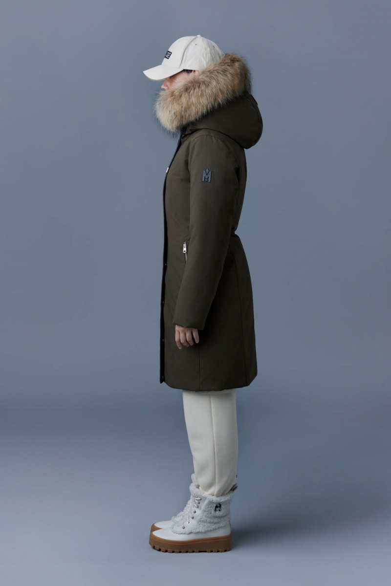 Mackage Shiloh 2-In-1 Fitted Removable Bib And Natural Fur Dunrockar Dam Olivgröna | FBTLO-0359