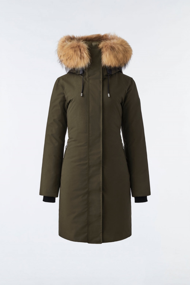 Mackage Shiloh 2-In-1 Fitted Removable Bib And Natural Fur Dunrockar Dam Olivgröna | FBTLO-0359