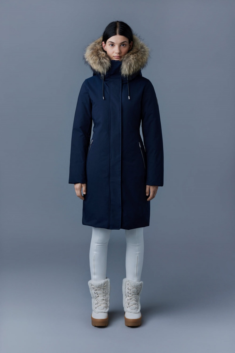 Mackage Shiloh 2-In-1 Fitted Removable Bib And Natural Fur Dunrockar Dam Marinblå | KWQLD-8950