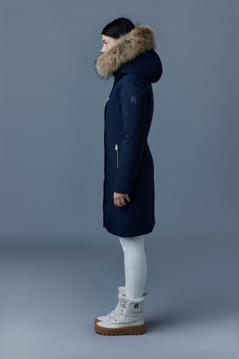 Mackage Shiloh 2-In-1 Fitted Removable Bib And Natural Fur Dunrockar Dam Marinblå | KWQLD-8950