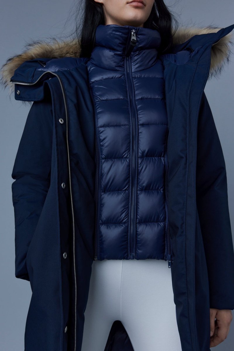 Mackage Shiloh 2-In-1 Fitted Removable Bib And Natural Fur Dunrockar Dam Marinblå | KWQLD-8950