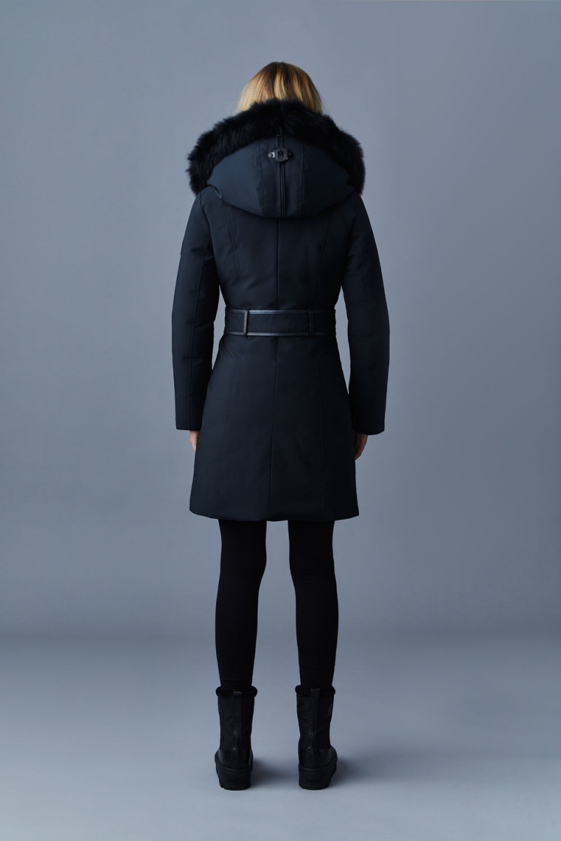 Mackage Trish Powder Touch Blue Fox Fur Signature Mackage Collar Dunrockar Dam Svarta | CBYGJ-9752
