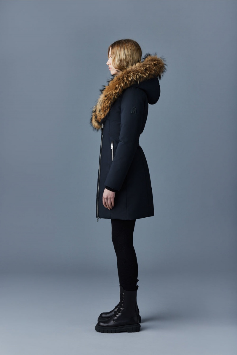 Mackage Trish Powder Touch Natural Fur Signature Mackage Collar Dunrockar Dam Svarta | KMDCH-6078