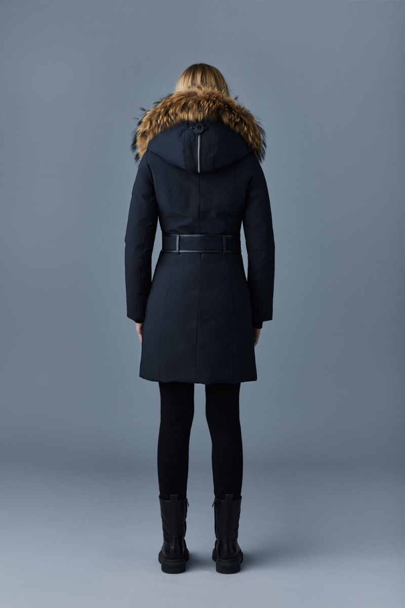 Mackage Trish Powder Touch Natural Fur Signature Mackage Collar Dunrockar Dam Svarta | KMDCH-6078