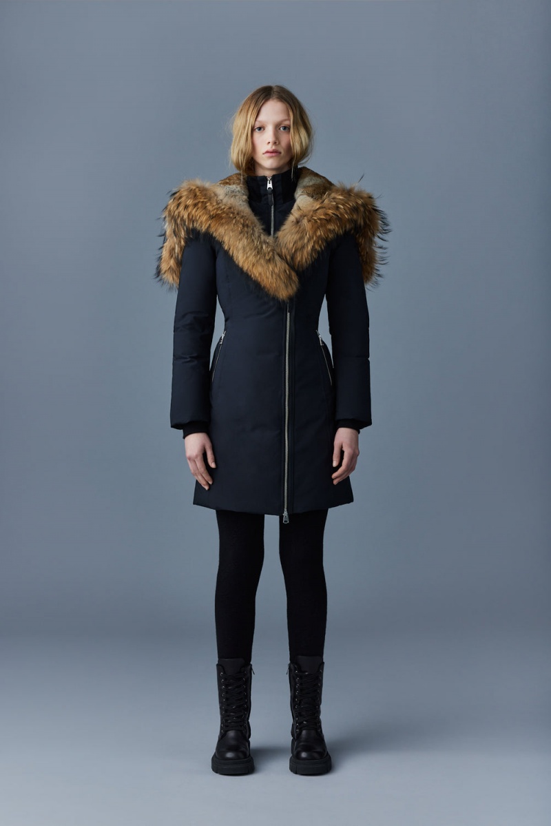 Mackage Trish Powder Touch Natural Fur Signature Mackage Collar Dunrockar Dam Svarta | KMDCH-6078