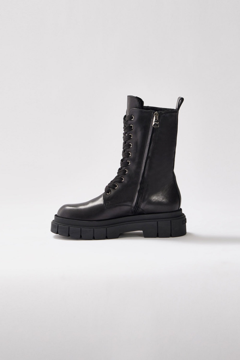 Mackage Warrior Lug Sole Läder Stridsstövlar Dam Svarta | GENLK-0357