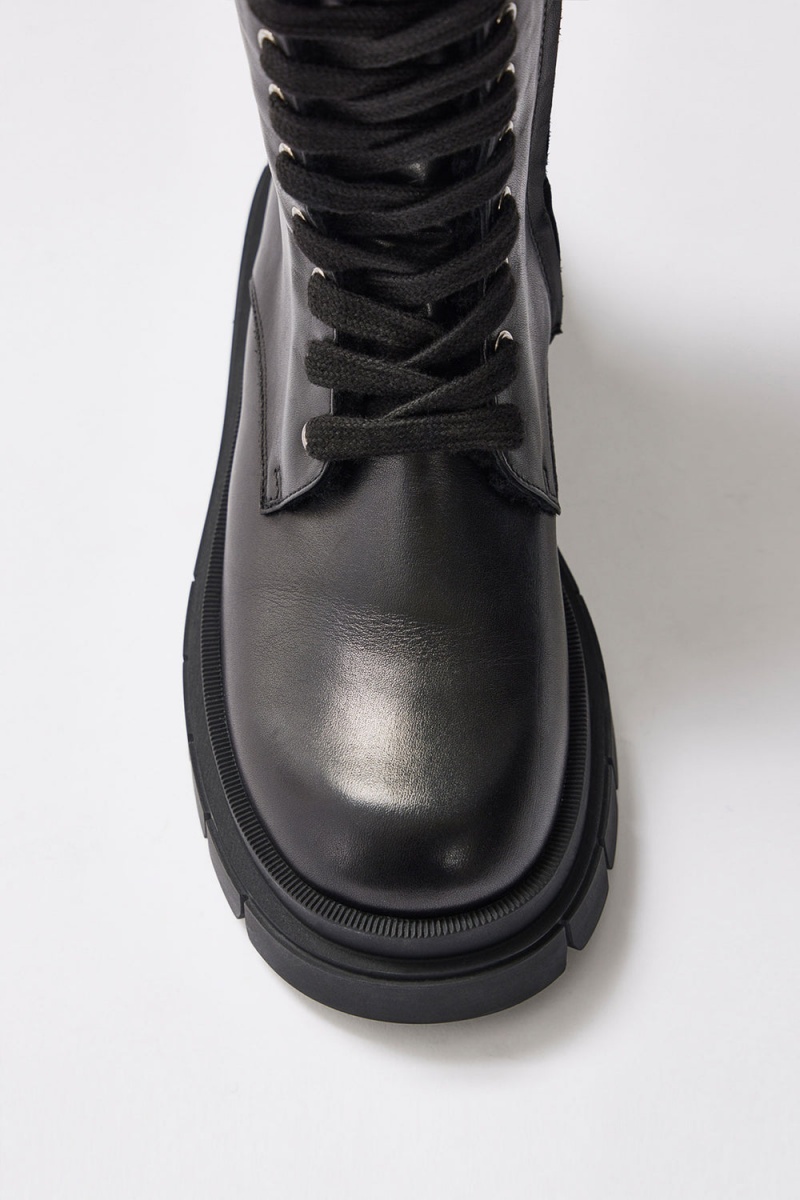 Mackage Warrior Lug Sole Läder Stridsstövlar Dam Svarta | GENLK-0357