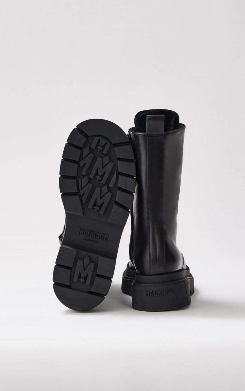 Mackage Warrior Lug Sole Läder Stridsstövlar Dam Svarta | GENLK-0357