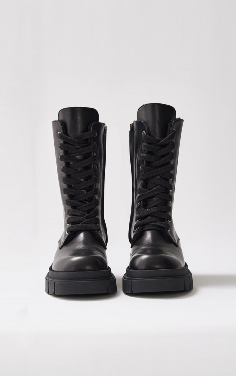 Mackage Warrior Lug Sole Läder Stridsstövlar Dam Svarta | GENLK-0357