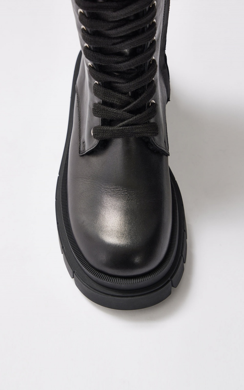 Mackage Warrior Lug Sole Läder Stridsstövlar Dam Svarta | GENLK-0357