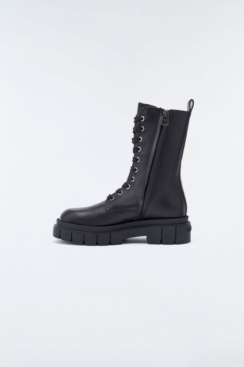 Mackage Warrior Unlined Lug Sole (R) Läder Stridsstövlar Dam Svarta | UWISY-1634