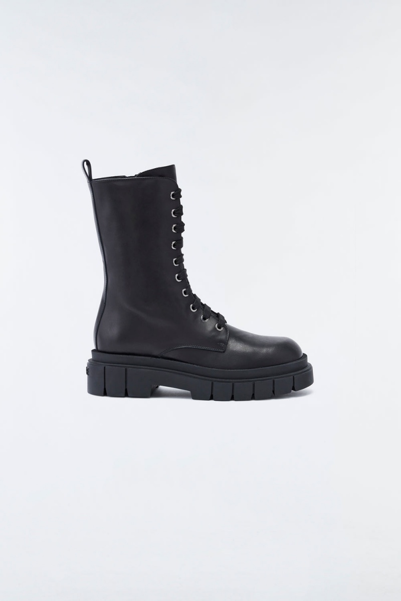 Mackage Warrior Unlined Lug Sole (R) Läder Stridsstövlar Dam Svarta | UWISY-1634