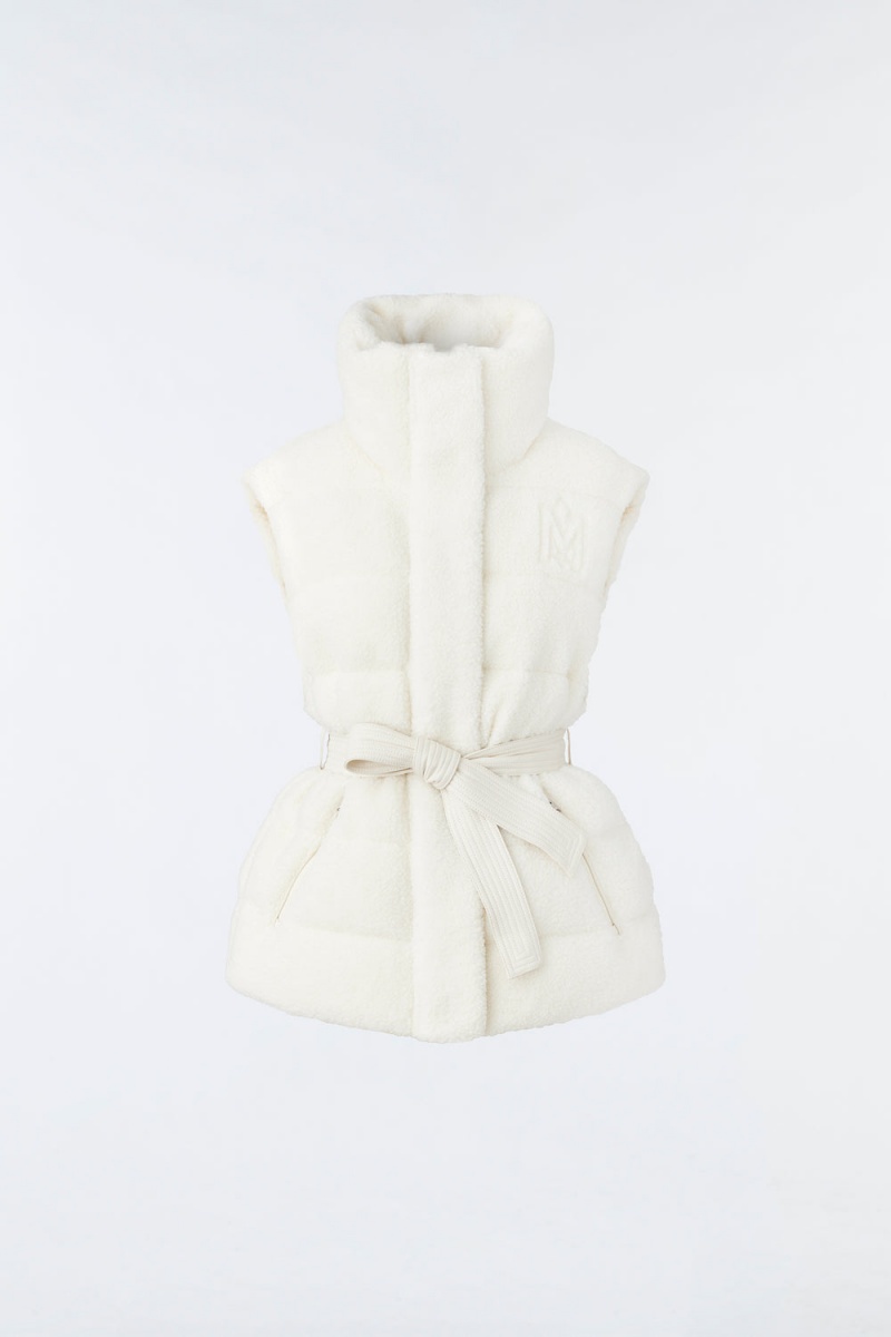 Mackage Zerina Teddy Down Funnel Sash Belt Väst Dam Grädde | ITRFZ-0721